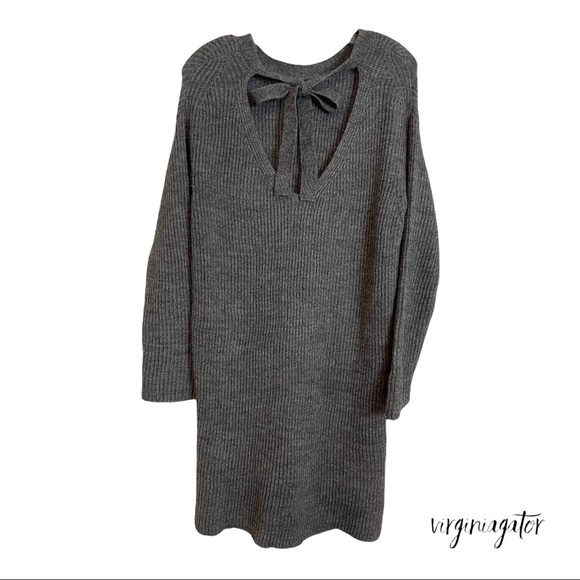 J Crew Open Back Heather Gray Ribbed Knit Soft Alpaca Wool Blend Tunic Sweater - Picture 7 of 14